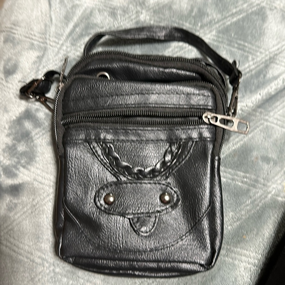 BLACK vintage leather-like crossbody